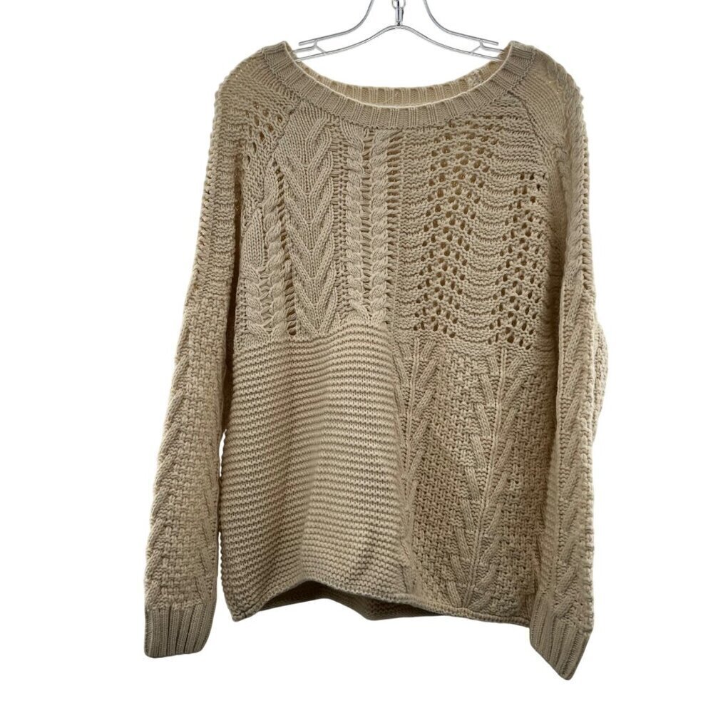 Loveriche Women's Open Knit Pullover Sweater Long Sleeve Cream Size Medium